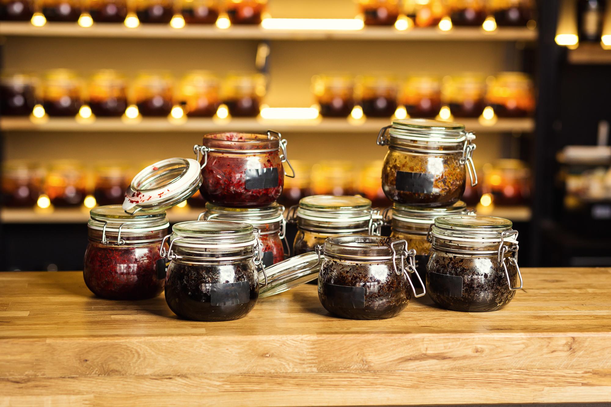 Selection of preserved jars on shelf